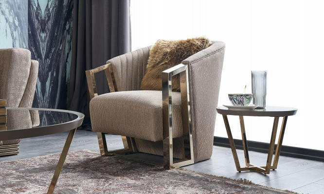 Moderne Sessel Einsitzer Stoff Wohnzimmer Braun Polster Sitzer Sitz