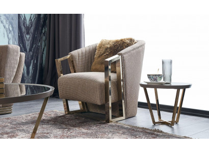 Moderne Sessel Einsitzer Stoff Wohnzimmer Braun Polster Sitzer Sitz