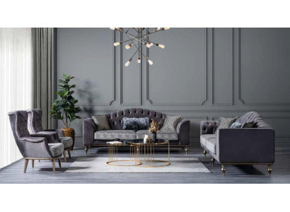 Chesterfield Sitzgarnitur Dreisitzer Sessel Designer Wohnzimmermöbel