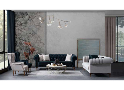 Chesterfield Sofagarnitur Couchen Luxus Sessel Zweisitzer Stoffgarnitur-
