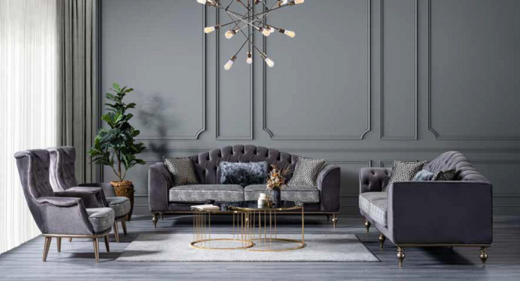 Chesterfield Dreisitzer Graues Polstersofa Moderne Designer Couchen