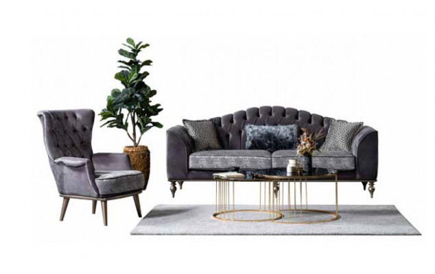 Chesterfield Dreisitzer Graues Polstersofa Moderne Designer Couchen