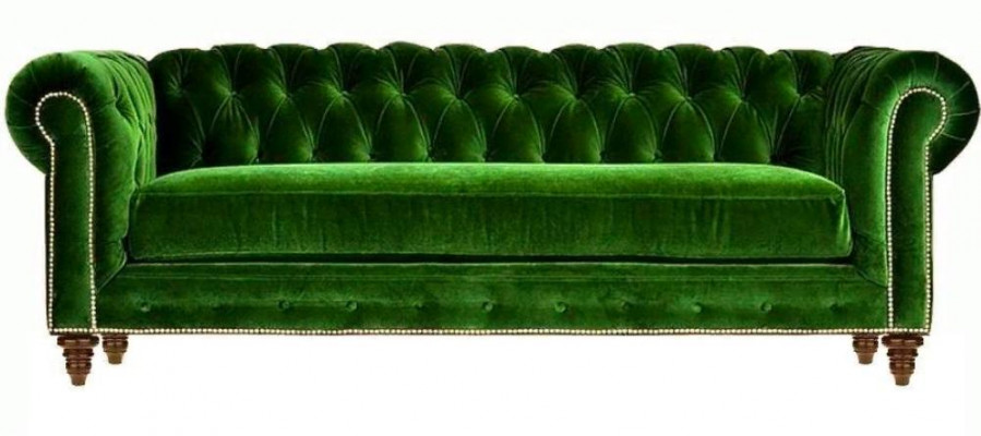 Original Chesterfield Dreisitzer Modern Design Sofa Grün Samt Möbel Stoff Couch