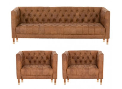 Braune Samt Chesterfield 2 Sessel Leder Modern Design Möbel Sofa Set Sofas Neu