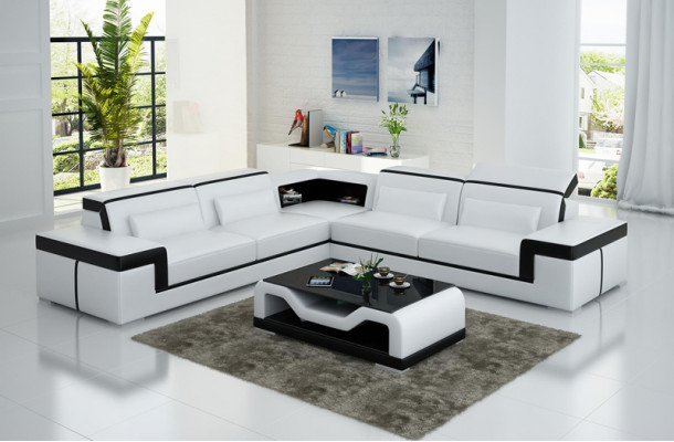 Ledersofa mit USB,Wohnlandschaft Ecksofa Eck Garnitur Design Modern Sofa G8020B