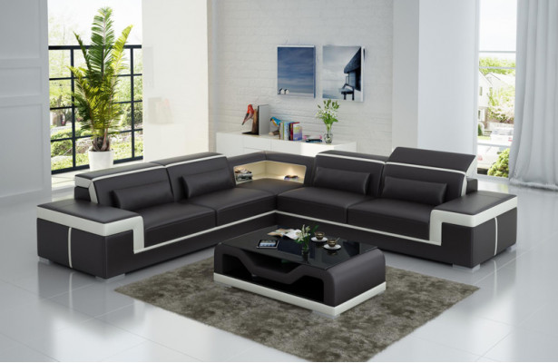 Ledersofa mit USB,Wohnlandschaft Ecksofa Eck Garnitur Design Modern Sofa G8020B