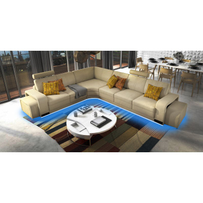 Ecksofa + USB,Polster Sofa Wohnlandschaft Sitz Eck Garnitur Leder Textil FrancoC