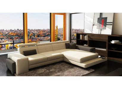 Ecksofa + USB Polster Sofa Wohnlandschaft Sitz Eck Garnitur Leder Textil Geroda