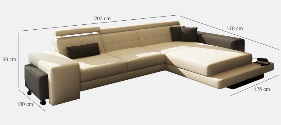 Ecksofa + USB Polster Sofa Wohnlandschaft Sitz Eck Garnitur Leder Textil Geroda