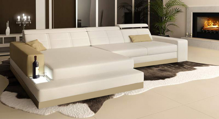 Ledersofa mit USB Wohnlandschaft Ecksofa Eck Garnitur Design Modern Sofa C4010B