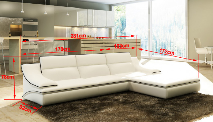 Ledersofa mit USB,Wohnlandschaft Ecksofa Eck Garnitur Design Modern Sofa A1160C