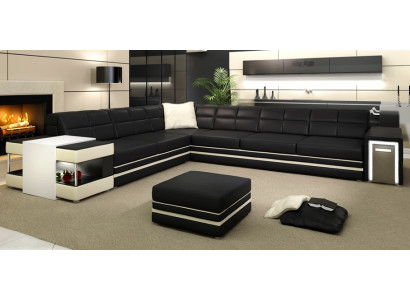 Ecksofa Sofa USB Polster Leder Wohnlandschaft Ecke Garnitur LForm Ledersofa 3026