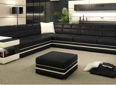 Ecksofa Sofa USB Polster Leder Wohnlandschaft Ecke Garnitur LForm Ledersofa 3026