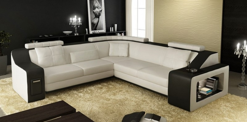 Ecksofa mit USB Leder Textil Sofa Couch Polster Wohnlandschaft L Garnitur Sitz
