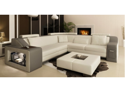 Ecksofa Leder Textil Sofa mit USB Polster Wohnlandschaft L Garnitur Sitz Isching
