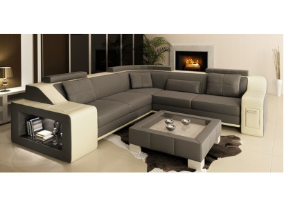 Ecksofa Leder Textil Sofa mit USB Polster Wohnlandschaft L Garnitur Sitz Isching