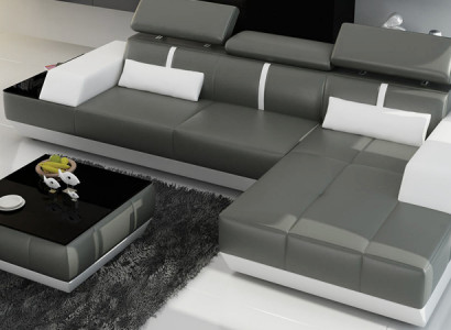 Ledersofa Sofa mit USB,Wohnlandschaft Ecksofa Garnitur Design Modern Sofa K5015C