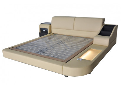 Exclusives Mehrzweck Doppel Betten Hotel Ehe Polster Leder Bett + USB Luxus Neu