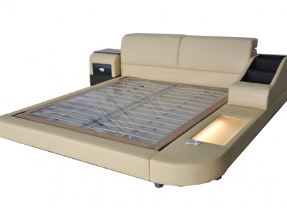 Exclusives Mehrzweck Doppel Betten Hotel Ehe Polster Leder Bett + USB Luxus Neu