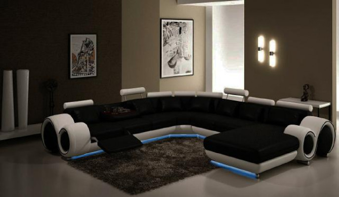 Leder Sofa Mit USB Couch XXL Wohnlandschaft Ledercouch Big Sofas Ecksofa