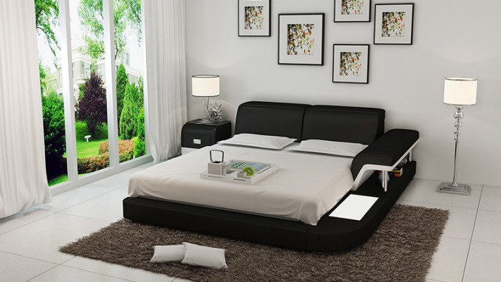 Design Bett XXL Big Betten Leder Hotel Polster 180x200 Multifunktion Regal USB