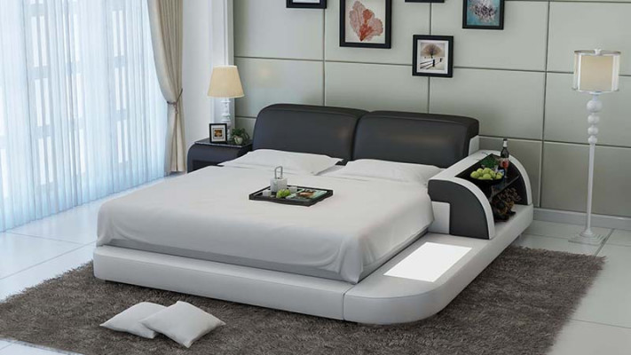 Design Bett XXL Big Betten Leder Hotel Polster 180x200 Multifunktion Regal USB