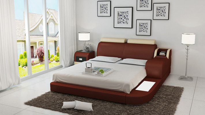 Design Bett XXL Big Betten Leder Hotel Polster 160x200cm Multifunktion Regal USB