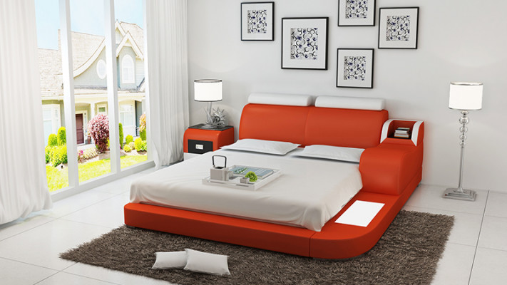 Design Bett XXL Big Betten Leder Hotel Polster 160x200cm Multifunktion Regal USB