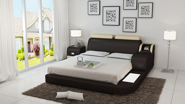 Design Bett XXL Big Betten Leder Hotel Polster 160x200cm Multifunktion Regal USB