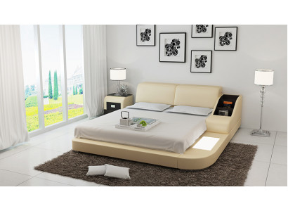 Design Bett XXL Big Betten Leder Hotel Polster 160x200cm Multifunktion Regal USB