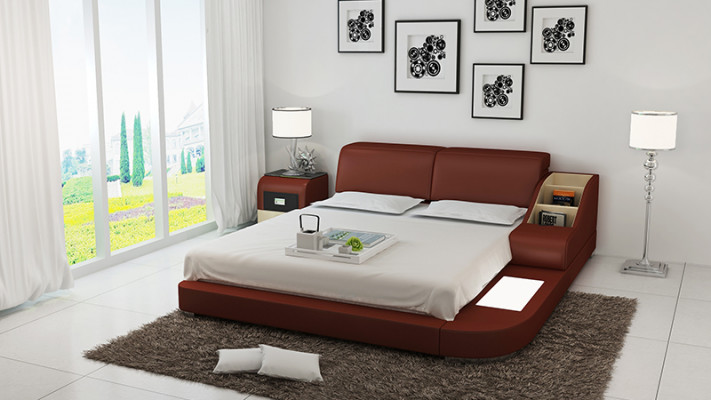 Design Bett XXL Big Betten Leder Hotel Polster 160x200cm Multifunktion Regal USB