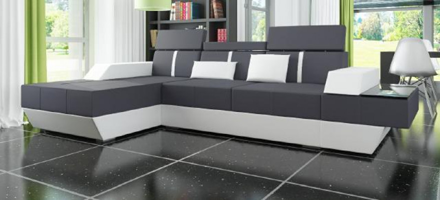 Ledersofa Wohnlandschaft Couch Sofa Ecksofa mit USB, Ledercouch Polster Ecke
