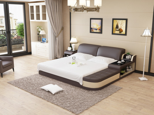 Design Polster Doppel Bett Moderne Schlafzimmer Betten 200x210cm + USB & Regal