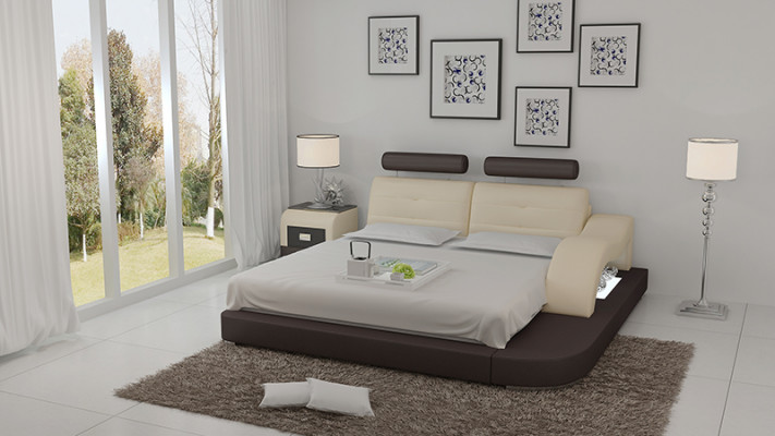 Design Bett XXL Big Betten Hotel Polster 160x200 Multifunktion Regal USB Leder