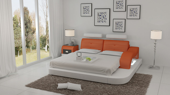 Design Bett XXL Big Betten Hotel Polster 160x200 Multifunktion Regal USB Leder