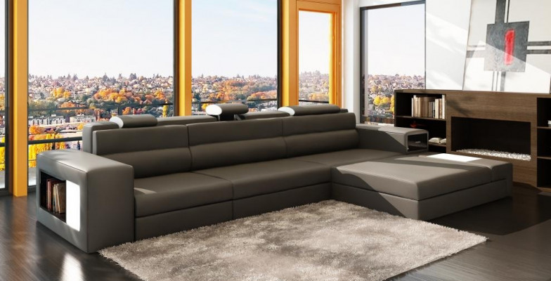 Designsofa Sofa Couch Polster Ecksofa Garnitur Wohnlandschaft Ledersofa Haid -G