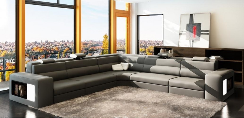 Ledersofa Sofa Couch Ecksofa Sitz Polster Wohnlandschaft XXL Big Weiden Black