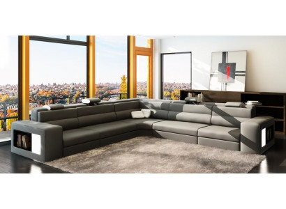 Ledersofa Sofa Couch Ecksofa Sitz Polster Wohnlandschaft XXL Big Weiden Grau