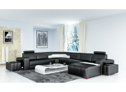Wohnlandschaft Couch Polster Eck Garnitur Designer Ledersofa Big Sofa USB Neu