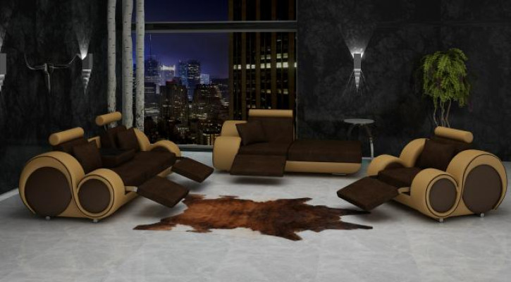 Sofa Garnitur Leder & Textil Stoff Couch Sofagarnitur 3+Chaise+1 Wohnlandschaft