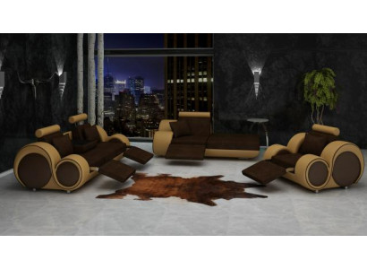 Sofa Garnitur Leder & Textil Stoff Couch Sofagarnitur 3+Chaise+1 Wohnlandschaft
