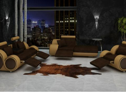 Sofa Garnitur Leder & Textil Stoff Couch Sofagarnitur 3+Chaise+1 Wohnlandschaft