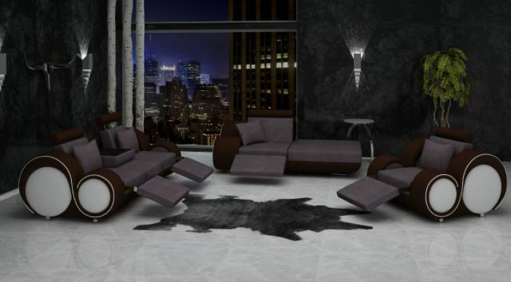 Sofa Garnitur Leder & Textil Stoff Couch Sofagarnitur 3+Chaise+1 Wohnlandschaft