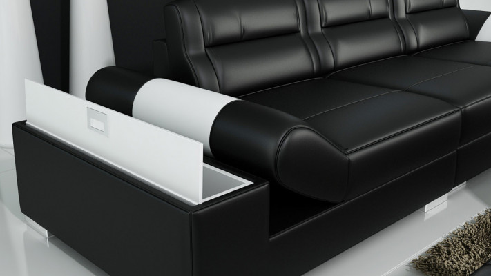 XXL Big Sofa Lounge Club 3+3 Sitzer Multifunktions Couch Leder Couch + USB + LED