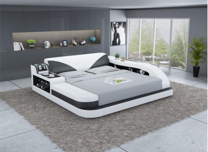 Multifunktions Bett Luxus Design Leder Betten Doppel Ablage Regal 180x200