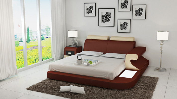 Design Polster Doppel Bett Moderne Betten Schlafzimmer mit USB & Regal 180x200cm