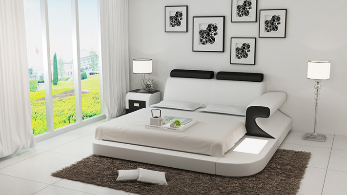 Design Polster Doppel Bett Moderne Betten Schlafzimmer mit USB & Regal 180x200cm
