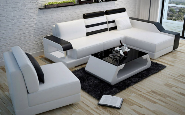 Ledersofa Couch Wohnlandschaft Ecksofa Eck Dekor Design Modern Garnitur