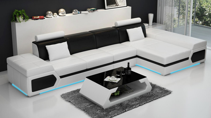 Ledersofa Modern Sofa Couch Wohnlandschaft Ecksofa Garnitur Dekor Design