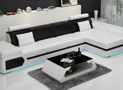 Ledersofa Modern Sofa Couch Wohnlandschaft Ecksofa Garnitur Dekor Design